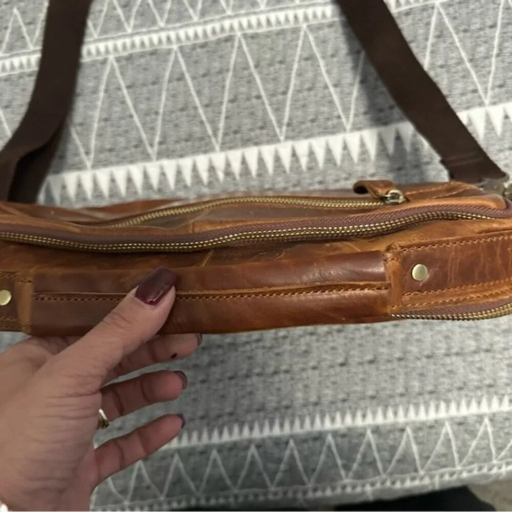 Men’s Brown Leather Briefcase Laptop Messenger Bag Vintage Work Business Satchel
